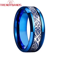 8mm blue dragon tungsten caribde wedding band for men women jewelry engagement ring beveled edges comfort fit