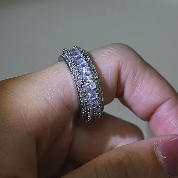 

New Platinum Plated Double Row Diamond Set Zircon Ring R1092