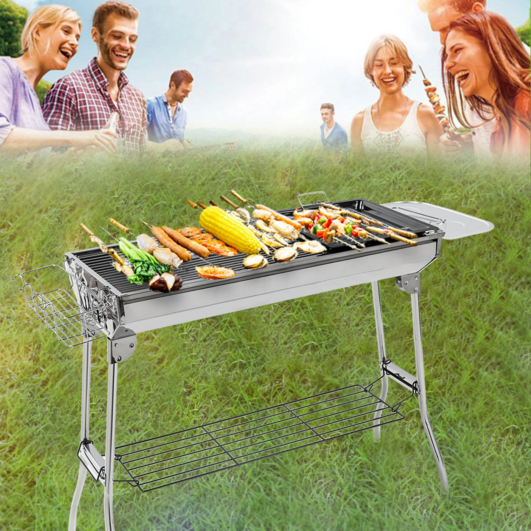 Большой Складной гриль для барбекю из нержавеющей стали переносная подставка