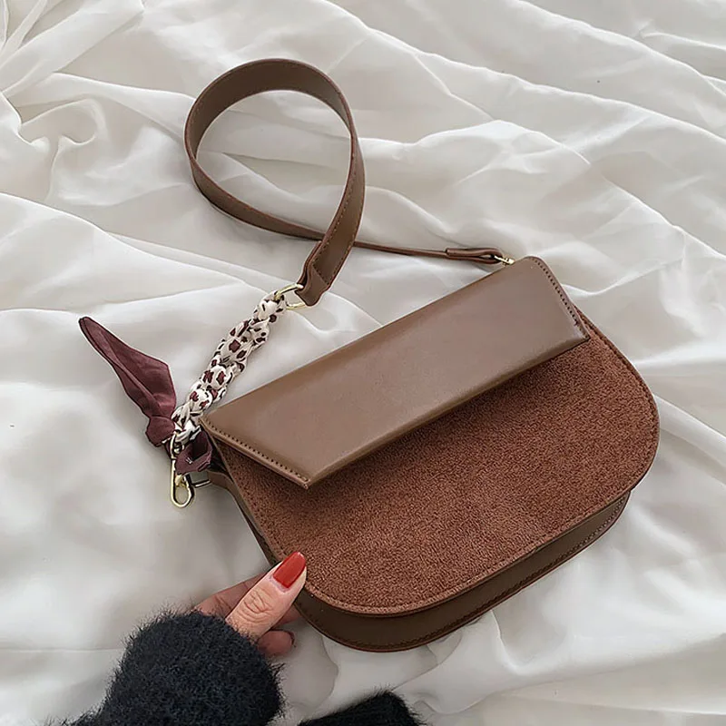 

2021 Small PU Leather and Suede Design Luxury Fashion Messenger Shoulder Bag Ladies Silk Scarf Handbags and Wallets