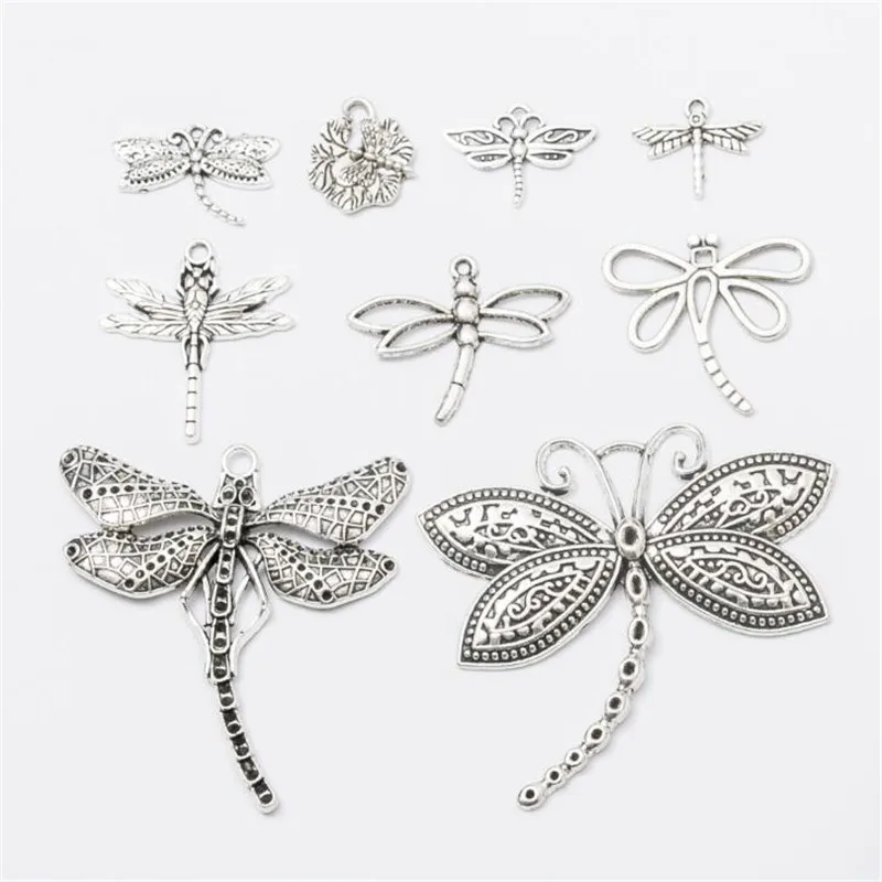 10 шт./пакет винтажные металлические ретро Серебряная Стрекоза Подвески DIY модные