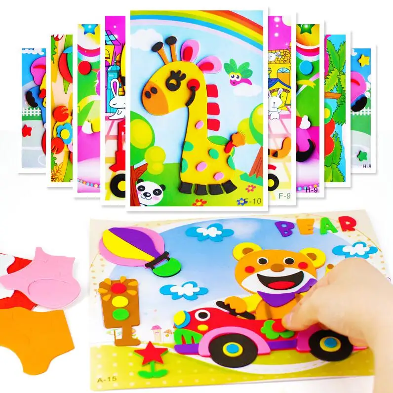 

Random 10Pcs 3D EVA Foam Sticker Puzzle Game DIY Cartoon Animal Learning Education Toys For Children Kids Multi-patterns Styles