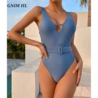 Женский слитный купальник GNIM, с V-образным вырезом и открытой спиной, летний пляжный купальник, бикини, 2021