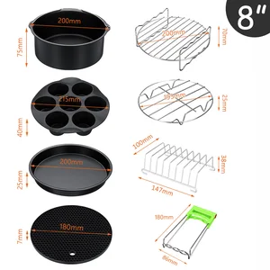 12pcs 8 inch air fryer accessories fit for airfryer 5 2 5 8qt baking basket pizza plate grill pot kitchen cooking tool for party free global shipping