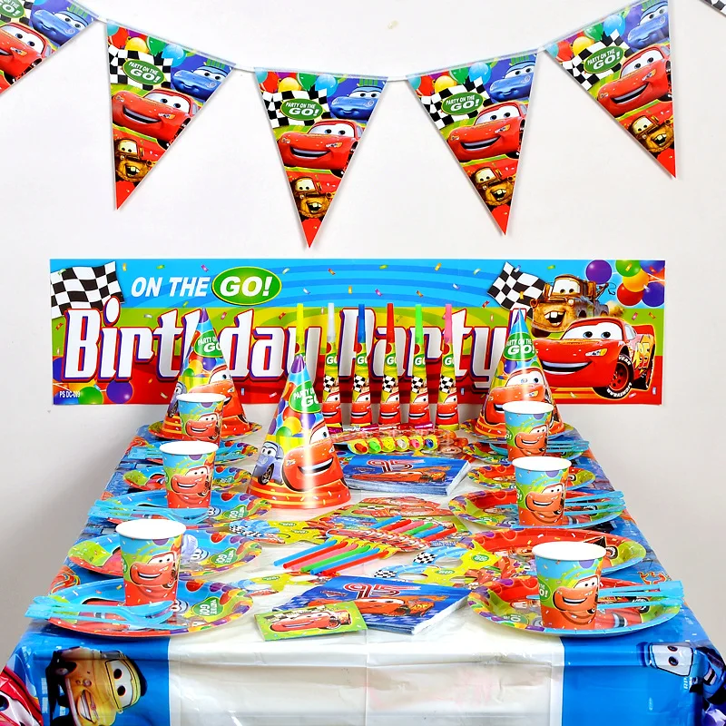 

Disney Racing Story Childrens Birthday Party Set Party Decorations Scene Layout Props Knife Fork Spoon Banners Party Tableware