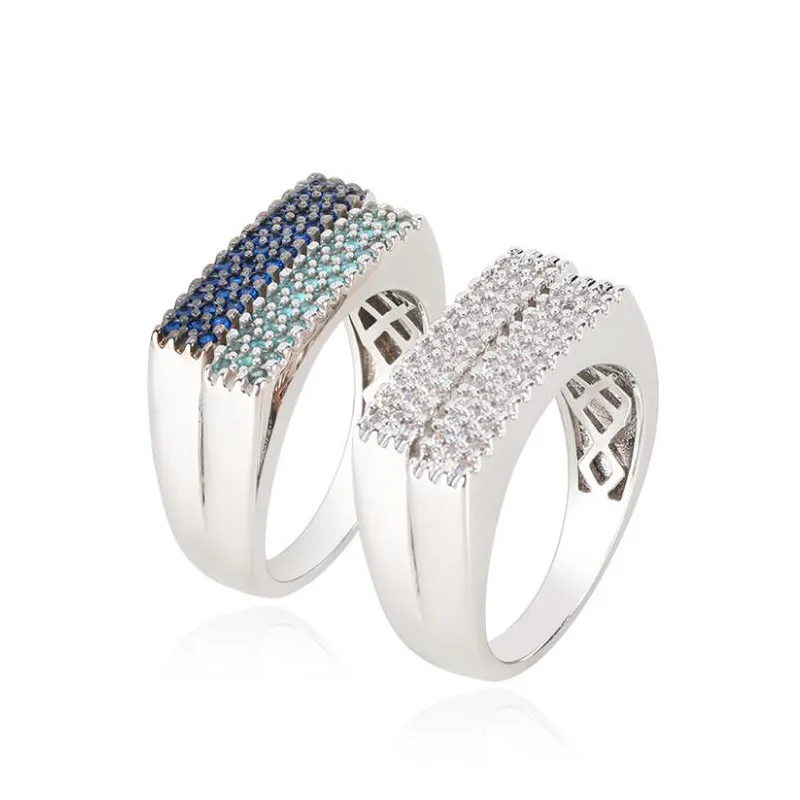 

Одежда высшего качества Модные Micro Pave AAA + синий сапфир CZ Кристаллы прямоугольник серебряное кольцо для женщин брендовые ювелирные изделия