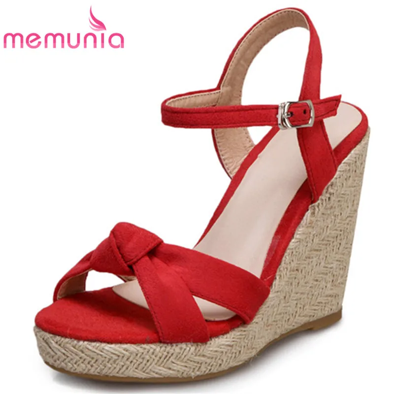 

MEMUNIA 2020 new arrive women sandals solid colors flock buckle summer wedges platform sandals fashion casual party shoes woman