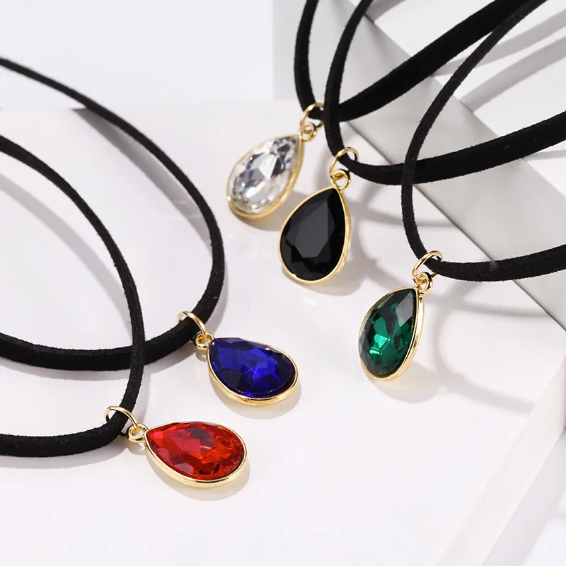 Горячее предложение Кручёные ожерелья BIJOUX обычный черный бархатный Кожа Капли