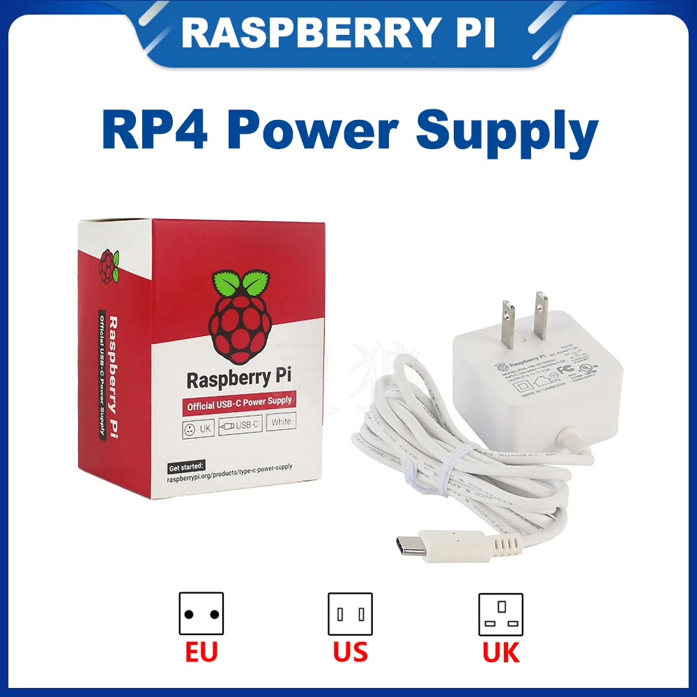

Оригинальный Raspberry Pi 4, Официальный блок питания USB-C, 5,1 В, 3 А, адаптер питания для Raspberry Pi 4, Модель B