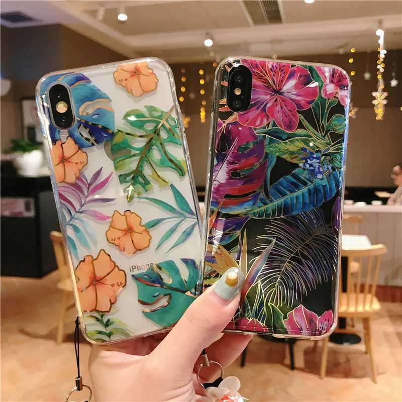 Gold leaf cover floral leaves case for iPhone 11 Pro Max 8 clear XR phone 6 Plus 6s 7 X XS |
