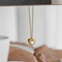 yun ruo 2021 new arrival 18 k gold color lolita cute shell lace heart pendant necklace female colorless stainless steel necklace