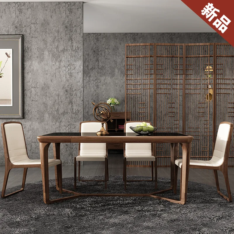 

Combination of solid wood and chair northern Europe modern simple rectangular high-end dining table household size