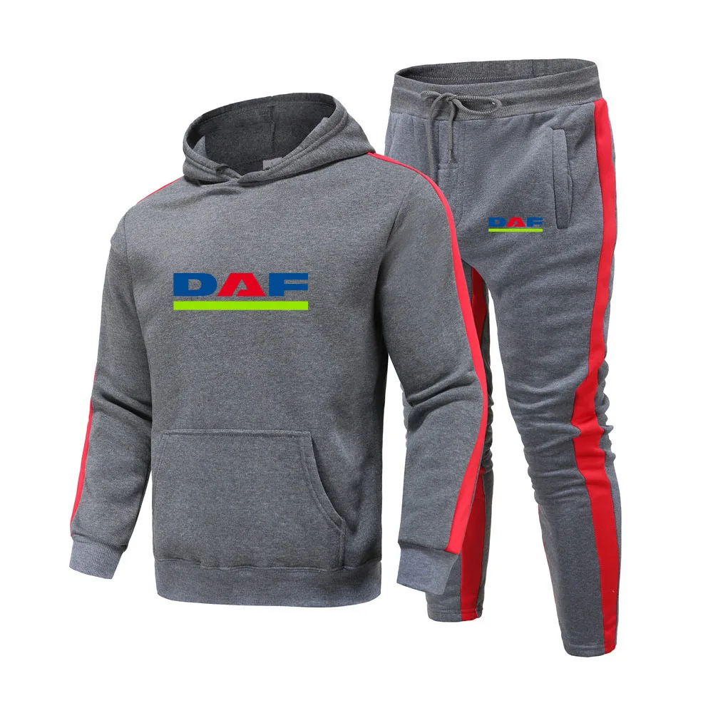 

Men's spring and autumn DAF printing patchwork sweater + patchwork trousers sports and leisure trendy hoodie suit L24
