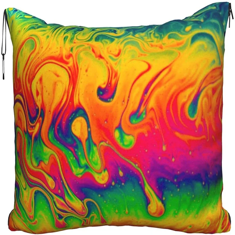 

Watercolor dream color neon light Travel pillow blanket two-in-one backpack strap and compact airplane bag waist support