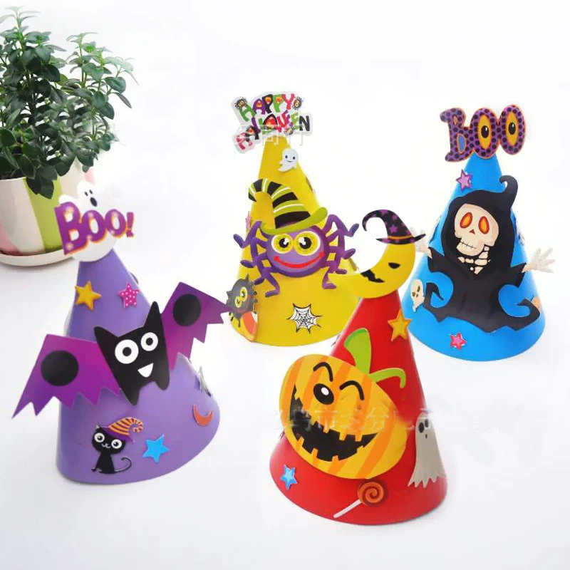 4 шт поделки Хэллоуин бумага шляпа вечерние украшения подарок с рисунком