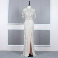 actual picture formal dress party evening elegant luxury beading crystals sheath column prom gown with slit for ladies