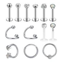 aoedej 10 13pcslot opal crystal lip studs stainless steel nose ring rose gold sliver helix tragus piercing jewelry hoop earring