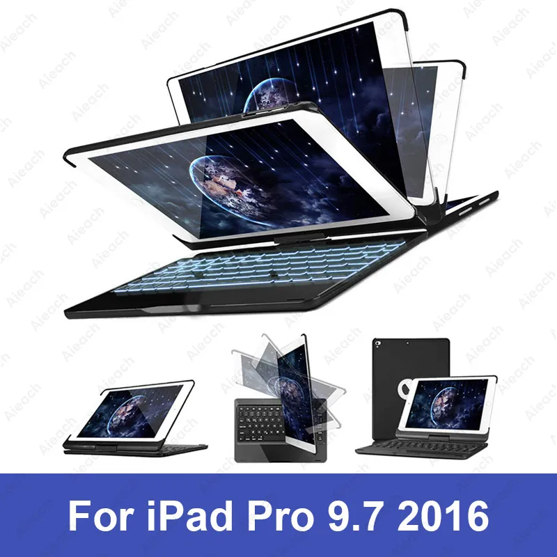 iPad Pro 9.7 Black Чехол для iPad Pro 11 10,5 9,7 7 цветов с подсветкой 360 Rotatio Беспроводной Bluetooth клавиатура чехол для iPad 6th 5th воздуха на возраст 1, 2, 3 - Цвет: iPad Pro 9.7 Black