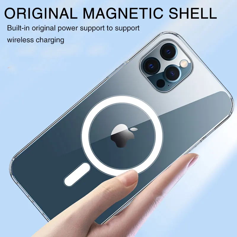 

Charger Magnetic Case For iPhone xs xr Portable For Phone 12 11 13 ProMax Wireless Charging Shockproof Transparent Magnet Cover