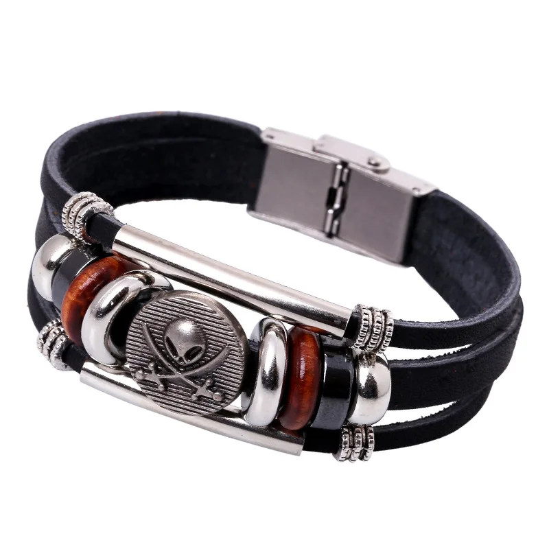 

2020 Men's Women's Leather Bracelet Turkey Skull Skull Design Stainless Steel Bracelet Multilayer