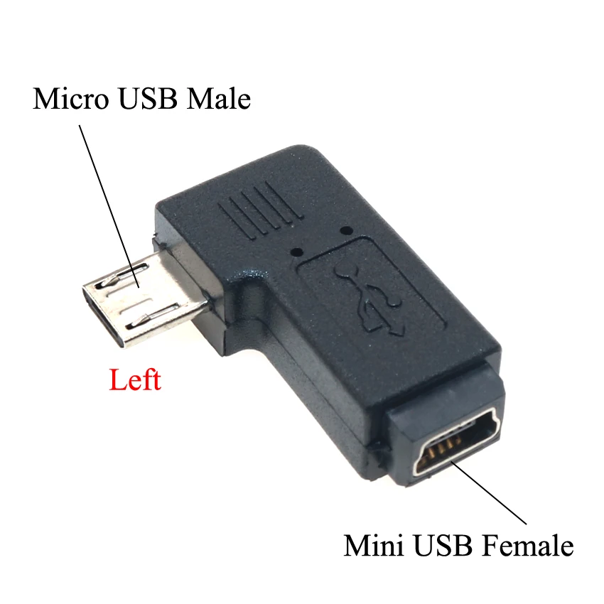 1 шт. 90-градусный прямоугольный мини USB 5pin гнездовой к Micro Штекерный адаптер для