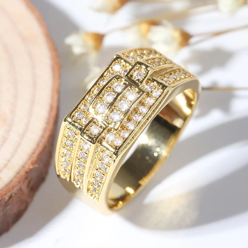 Панк микро проложить кубического циркония большие кольца 18 кргп Золото Цвет босс