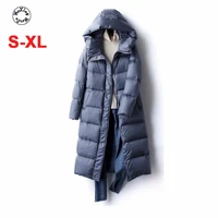 goose down jacket over the knee thickening coat of slim body hooded winter fashion warm down coat