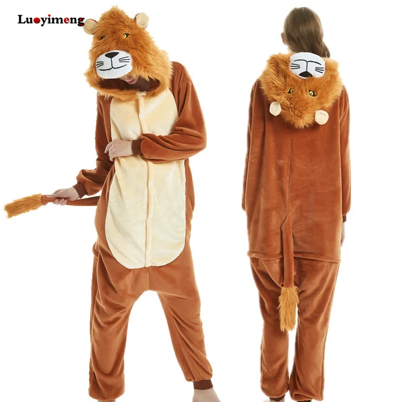lion Женские пижамы; Новинка; фланелевые пижамы с единорогом; пижамы для девочек; комбинезоны с капюшоном; домашняя одежда; костюмы с героями мультфильмов для взрослых - Цвет: lion