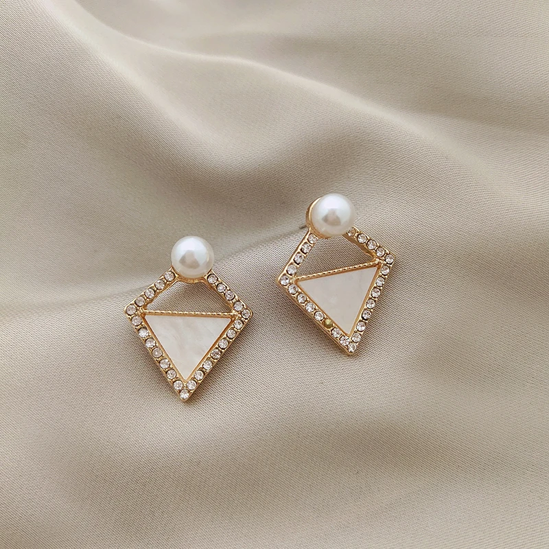 

Square Stud Earrings for Women Fashion Jewerly Fashion 2020 Pearl Rhinestone Geometric Small Earings S925 Needle Korean Simple