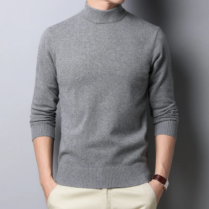 

2021 New Men's Sweater Winter Half High Solid Color Pullover Warm Knit Sweater Long Sleeve Bottoming Shirt