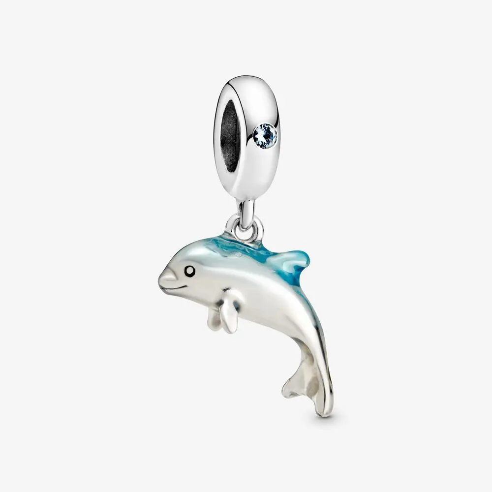 

Authentic 925 Sterling Silver Charm New Blue Dolphin Fashion Creative Pendant Fit Pandora Women Bracelet & Necklace Diy Jewelry