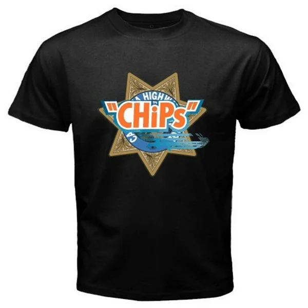 

New CHiPs Motorcycle Police Logo Retro TV Show Men's Black T-Shirt