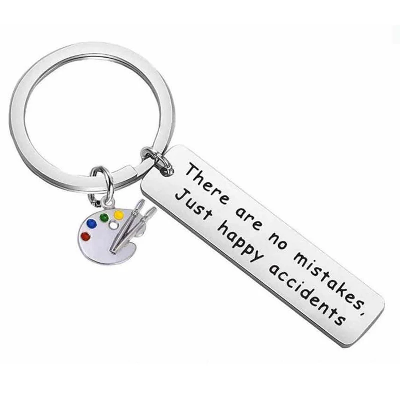 

There Are No Mistakes Just Happy Accidents Inspirational Key Chain Painter Artist Gift Paint Palette Keychain Bob Ross Gifts