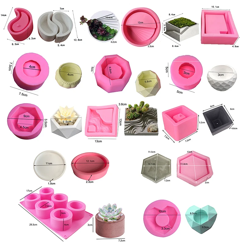 

Hexagon Flowerpot Concrete Silicone Mold For Succulent Plants Round Pen Container Plaster Gypsum Mould Cement Polymer Clay Molds