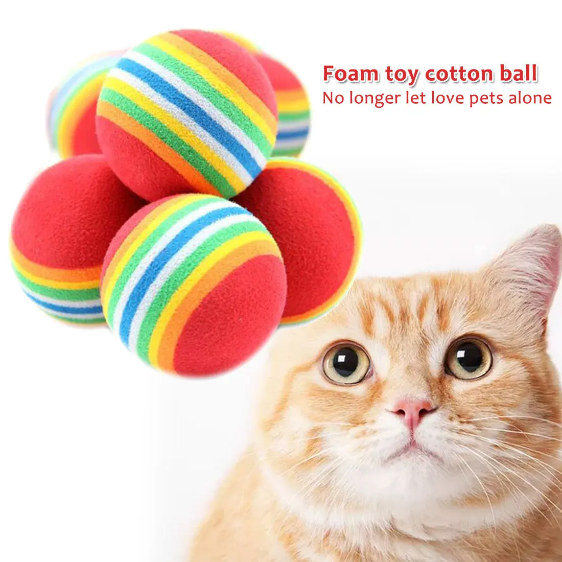 

Rainbow Toy Ball Interactive 3.5m Cat Toys Play Chew Rattle Scratch EVA Ball Training Pet Supplies 10pcs