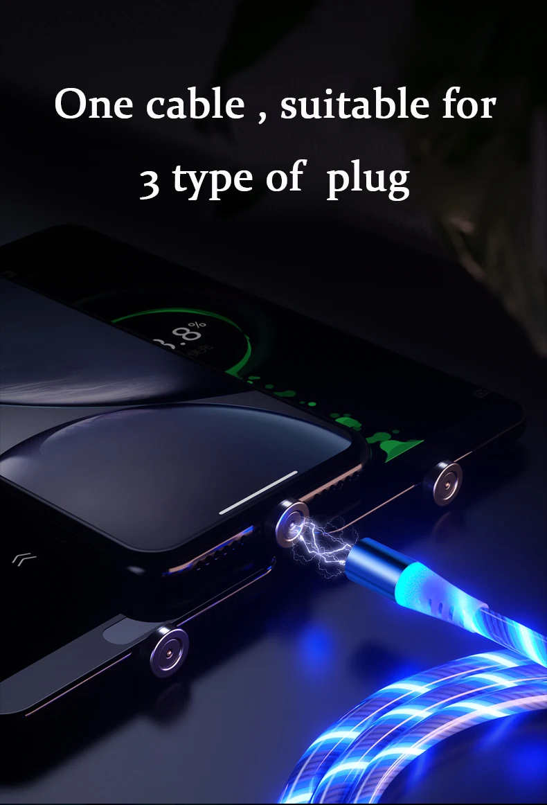 2.4A светодиодный легкий магнит type C Micro USB кабель для Xiaomi huawei Iphone Магнитный кабель для быстрой зарядки шнур для зарядного устройства USB C кабель для передачи данных