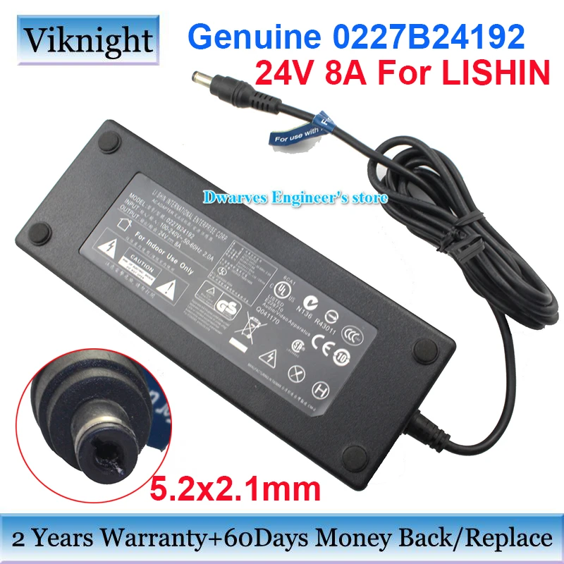 

Genuine 0227B24192 AC Adapter 24V 8A 192W Charger For LI SHIN Power Supply 5.2x2.1mm