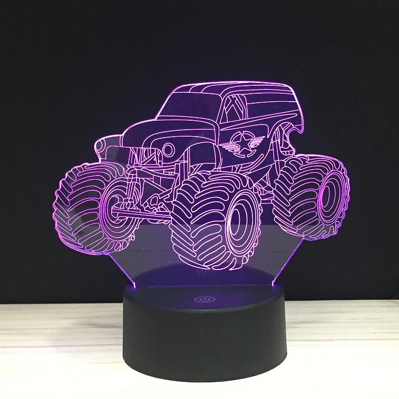 LED 3D мультфильм Багги внедорожник Ночная акриловая лампа светящаяся с касанием и