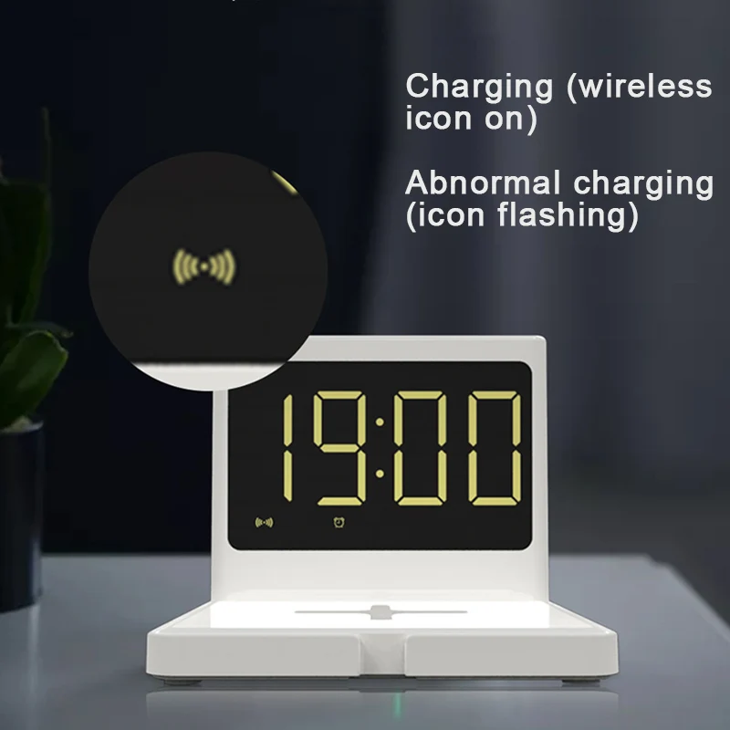

Alarm Clock 15W Wireless Charging USB Night Light LED Digital Clock With Adjustable Brightness H-best
