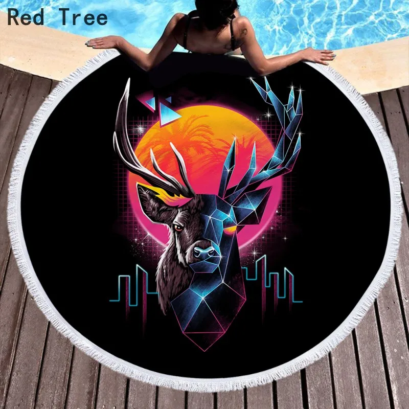 

Leisure Art Deer Creative Swimming Beach Towel Microfiber Round Cover Printed Yoga Mat Adults Large Size Bathing Blanket 150cm