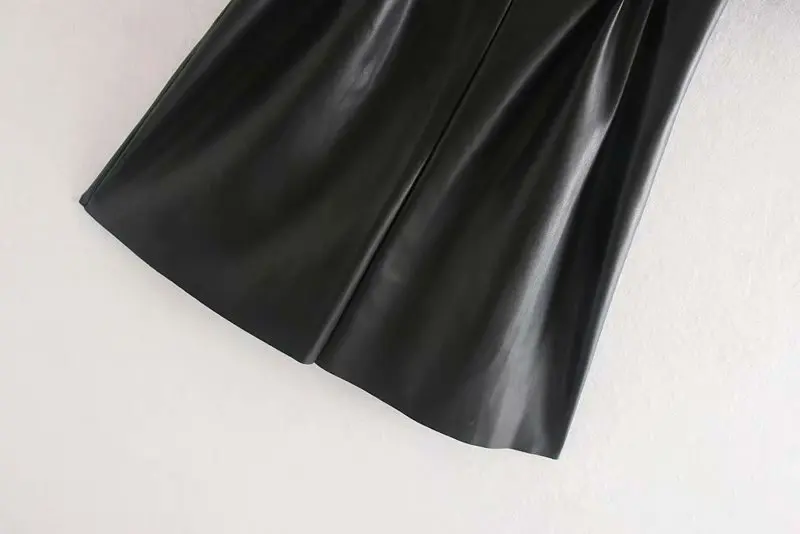 Женский плиссированный сарафан из искусственной кожи короткий с круглым вырезом