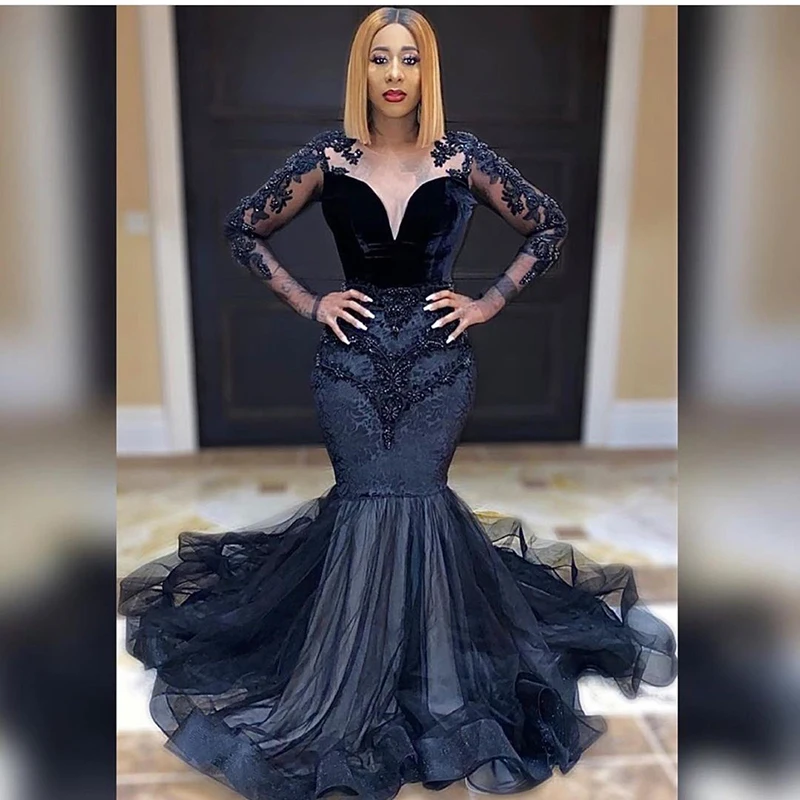

Robe De Soirée De Mariage Mermaid Evening Dress 2021 Long Sleeves Lace Applique Prom Dress Party Gowns vestidos formales