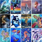 5D алмазная живопись, дельфин, полная вышивка квадратными и круглыми стразами, сделай сам, вышивка крестиком на песчаном пляже, домашняя роспись, Декор, морская черепаха, искусство