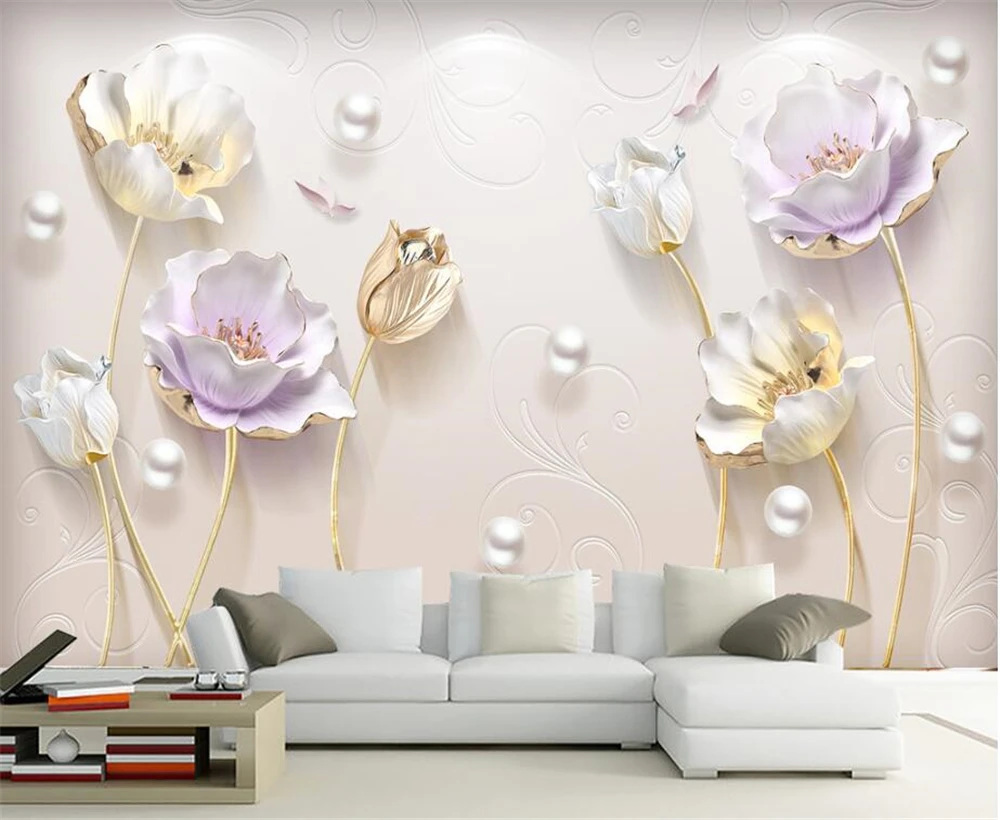 

Beibehang большие пользовательские обои рельефные Элегантные новые китайские простые украшения стерео тюльпан Декорация