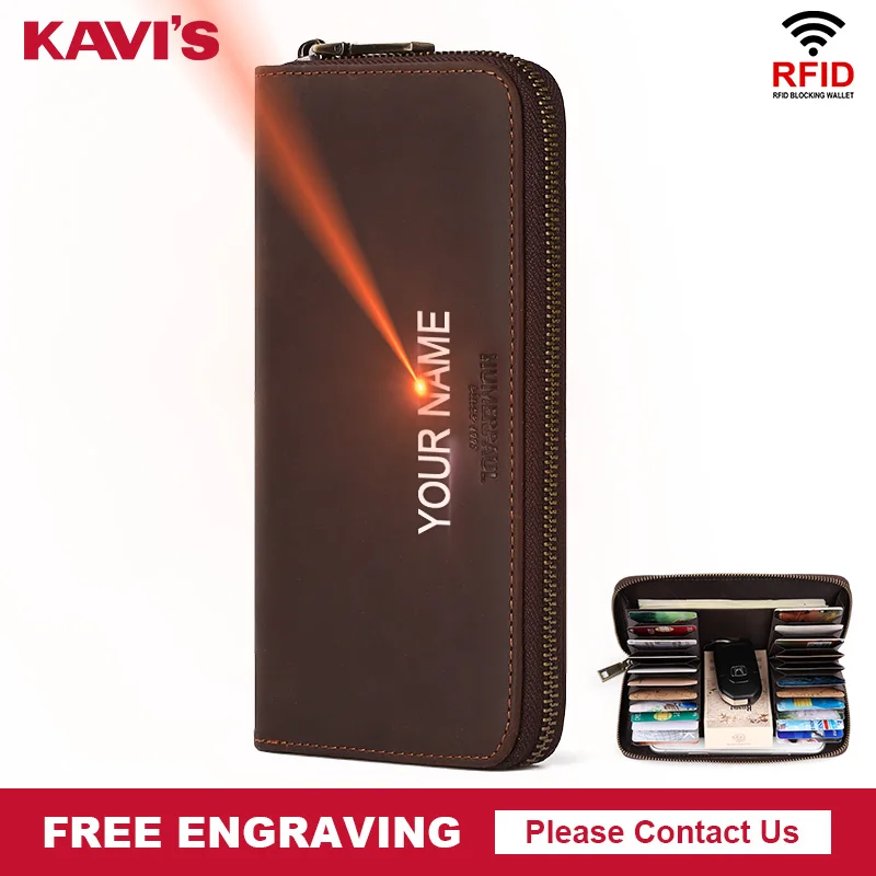 Мужской вместительный кошелек с Rfid защитой KAVIS бумажник на молнии для