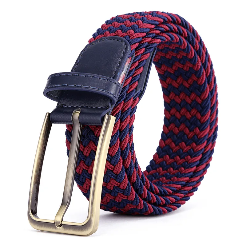 

TJ-TianJun Men's Elastic Woven Belt Women Gold Pin Buckle Rubber Waistband Casual Easy Matching Multicolor Adjust Length Freely