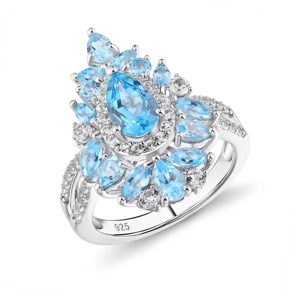 

GZ ZONGFA Top Quality Natural Blue Topaz Gem Handmade Fashion Jewelry 925 Sterling Silver Wedding Rings