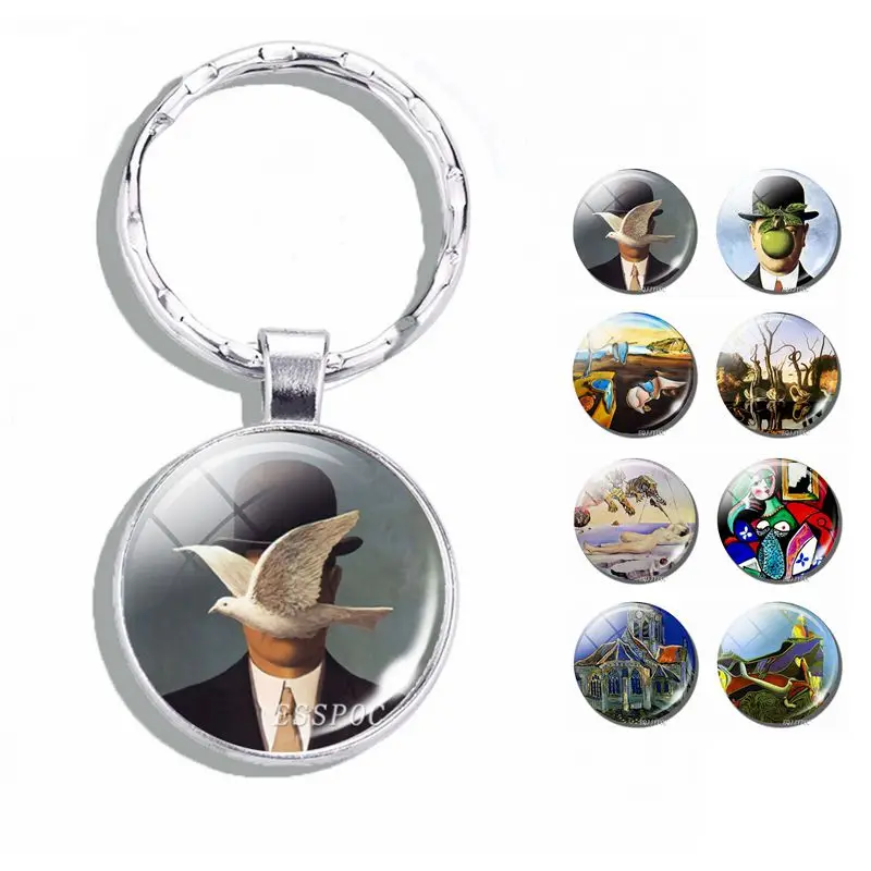 The сын мужской потенции Рен Магритт и Сальвадор Дали роспись стекло брелок с