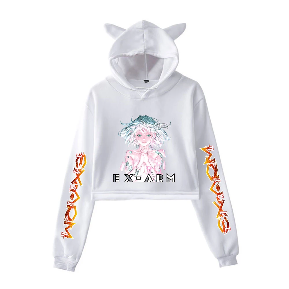 Женский укороченный топ с капюшоном кошачьими ушками толстовка японским