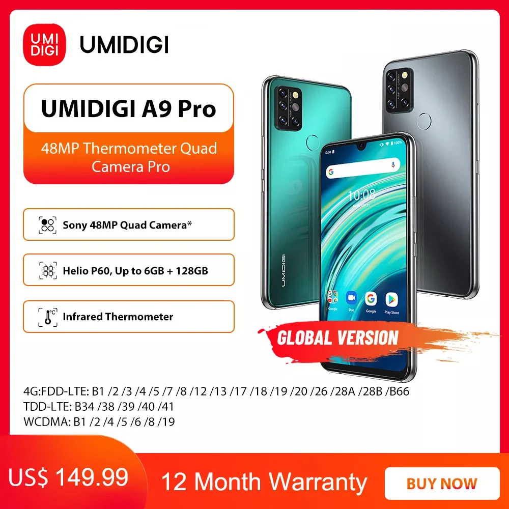 UMIDIGI A9 Pro 6 ГБ 128 Гб Смартфон глобальная версия разблокирована 48MP Quad Camera 24MP селфи Helio